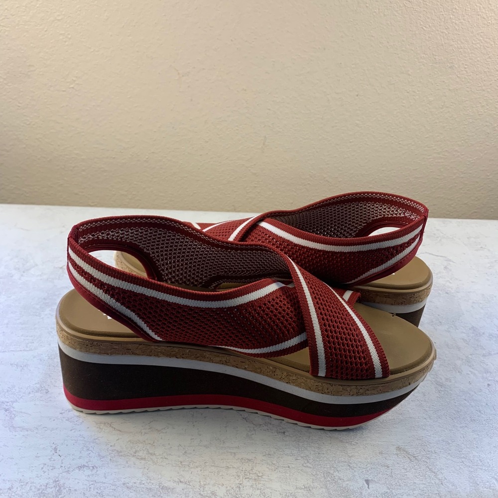 Yellow Box 9 Platform Sandals Red Knit Striped Wedge Slingback - Picture 10 of 11